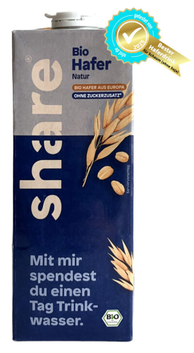Bester Haferdrink 2025 für Schaum ohne Soja: share Bio Hafer Natur